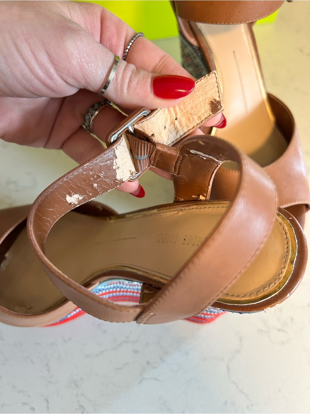 Gianni Bini Tama Hampton Tan Leather Platform Wedge Sandals - Picture 10 of 15